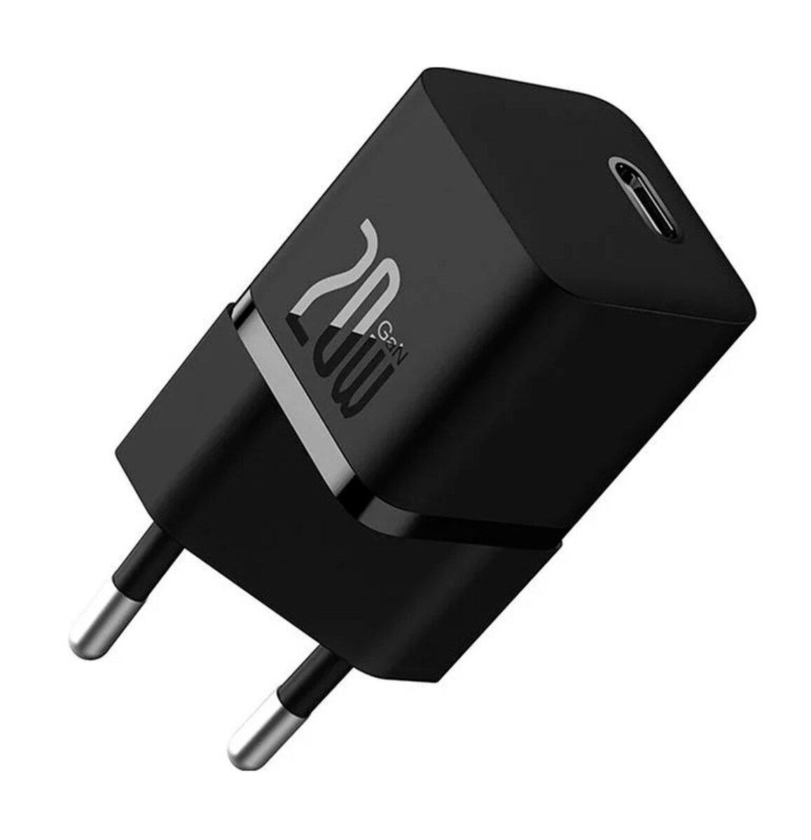 Мережевий зарядний пристрій Baseus GaN5 Fast Charger(mini) 1C 20W EU Black, USB Type-C, швидка зарядка Power Delivery, фото 1