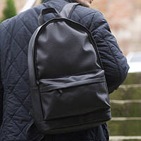 Мужской рюкзак кожаный молодежный плотный вместительный для Парня городской большой черный David Polo