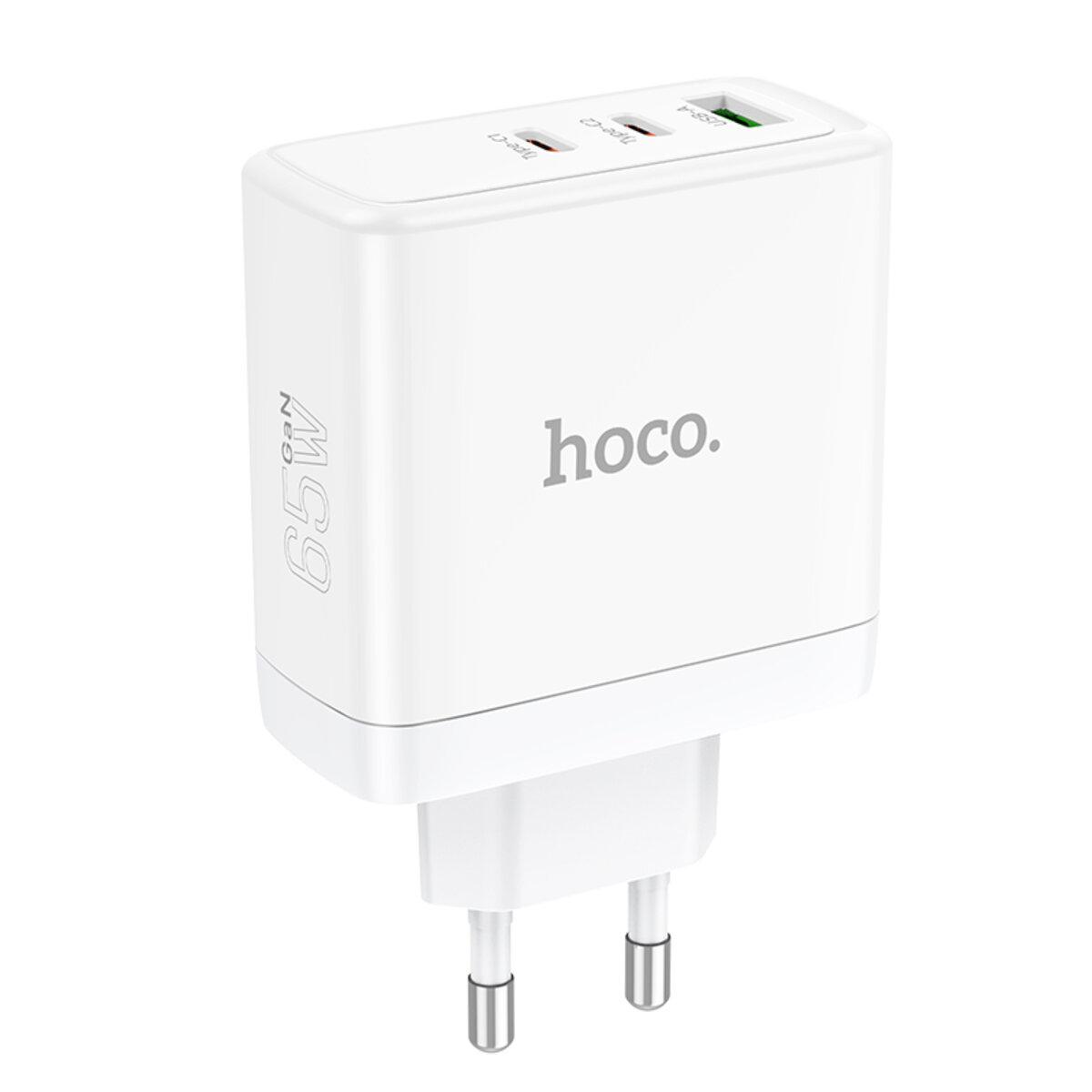 Мережевий зарядний пристрій HOCO N30 Glory PD65W three-port(2C1A) fast charger White, 65W, GaN, три порти, фото 1