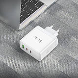 Мережевий зарядний пристрій HOCO N30 Glory PD65W three-port(2C1A) fast charger White, 65W, GaN, три порти, фото 7