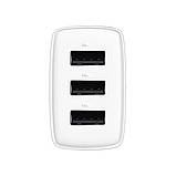 Мережевий зарядний пристрій Baseus Compact Charger 3U 17W EU White, 3 USB-порти, 17 Вт, білий, фото 4