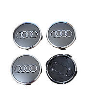 Ковпачки, заглушки на диски Audi Ауді 60 мм / 57 мм сірі з кільцями 4 шт