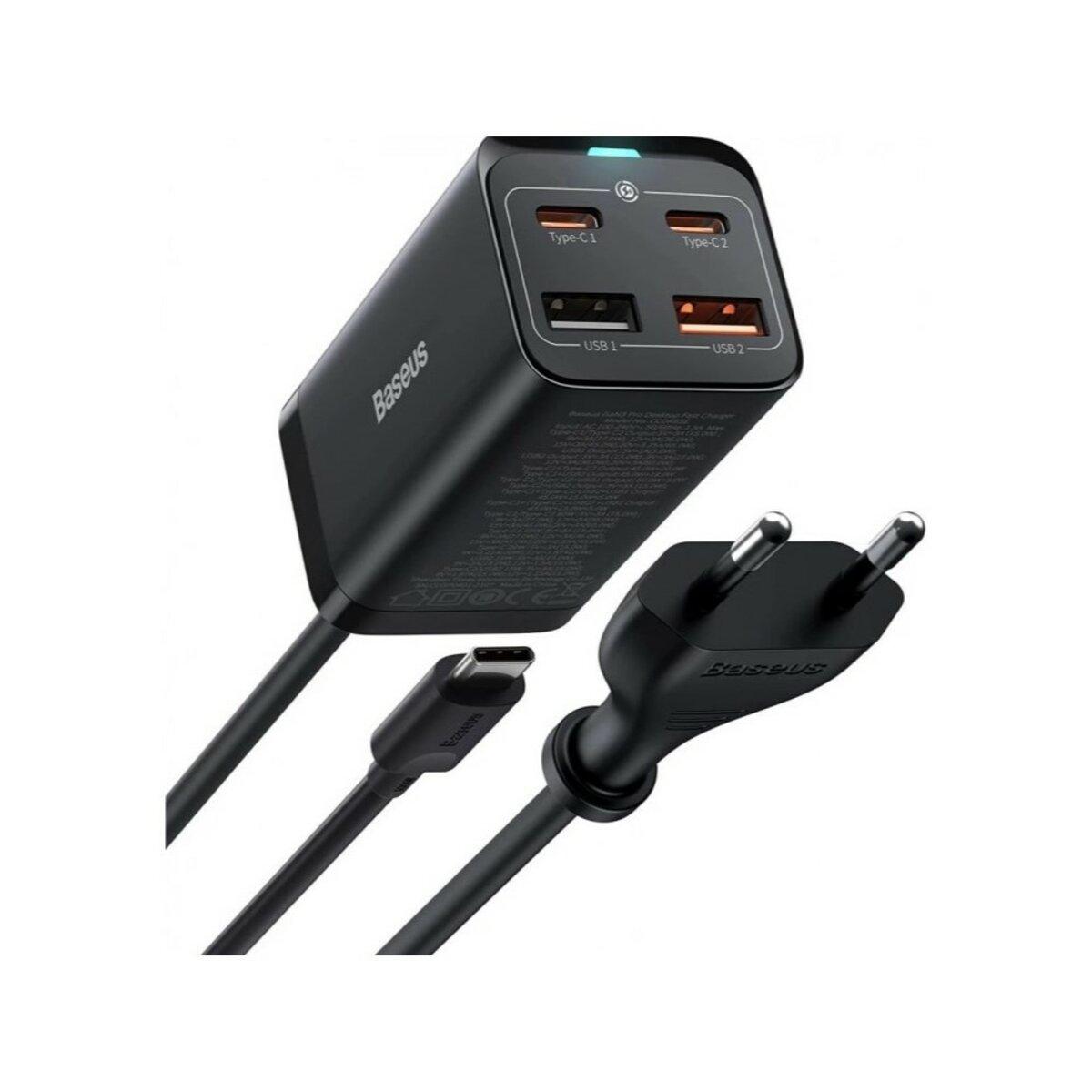 Мережевий зарядний пристрій Baseus GaN3 Pro Desktop Fast Charger 2U+2C 100W EU Black, 4 порти, швидка зарядка, фото 1