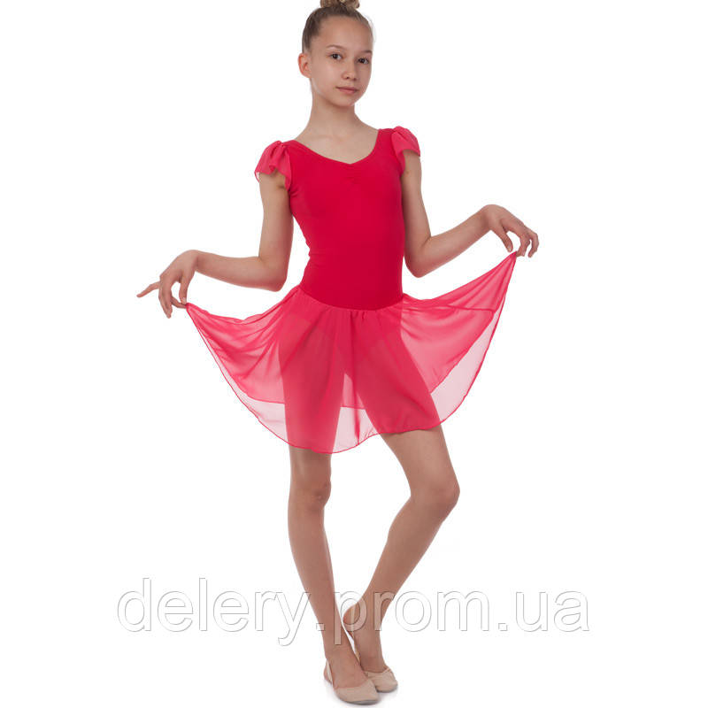 Платье для танцев (бейсик) с коротким рукавом фонарик Lingo CHD01 размер xl, рост 155-165 цвет малиновый dl - фото 3 - id-p2189752789