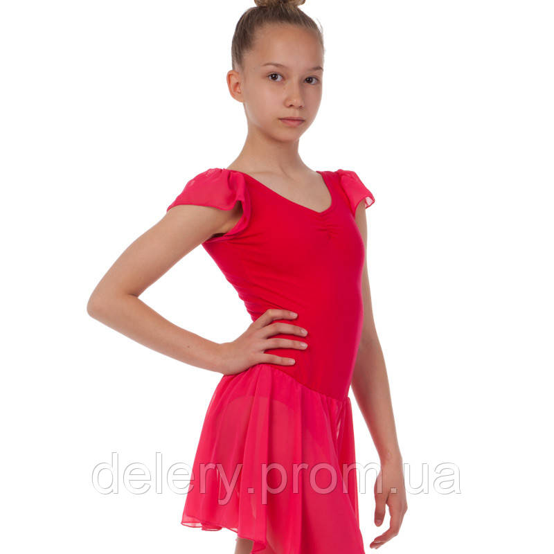 Платье для танцев (бейсик) с коротким рукавом фонарик Lingo CHD01 размер xl, рост 155-165 цвет малиновый dl - фото 7 - id-p2189752789