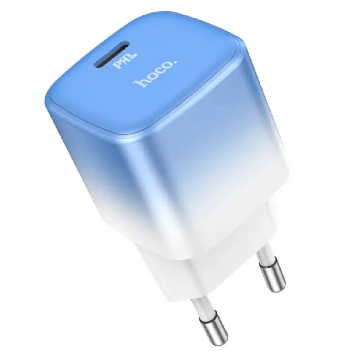Мережевий зарядний пристрій HOCO C101A single port PD20W charger Ice Blue, 20W, USB-C, швидка зарядка, фото 1