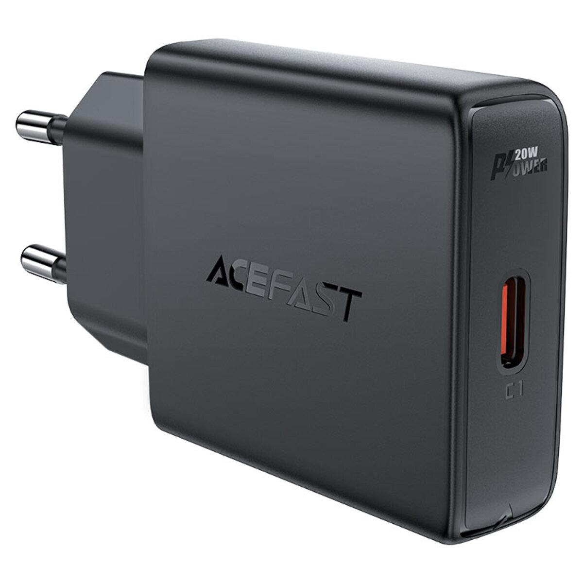 Мережевий зарядний пристрій ACEFAST A65 PD20W GaN single USB-C ultra-thin charger Black, 20 Вт, 1 USB-порт, фото 1