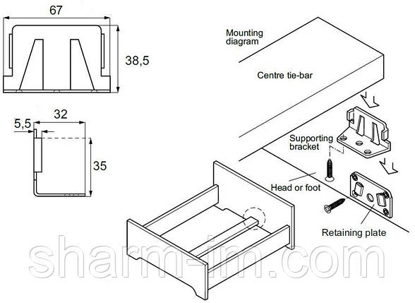 Зачеп ліжковий Siso на центральну перемичку (Клиноподібний), фото 2
