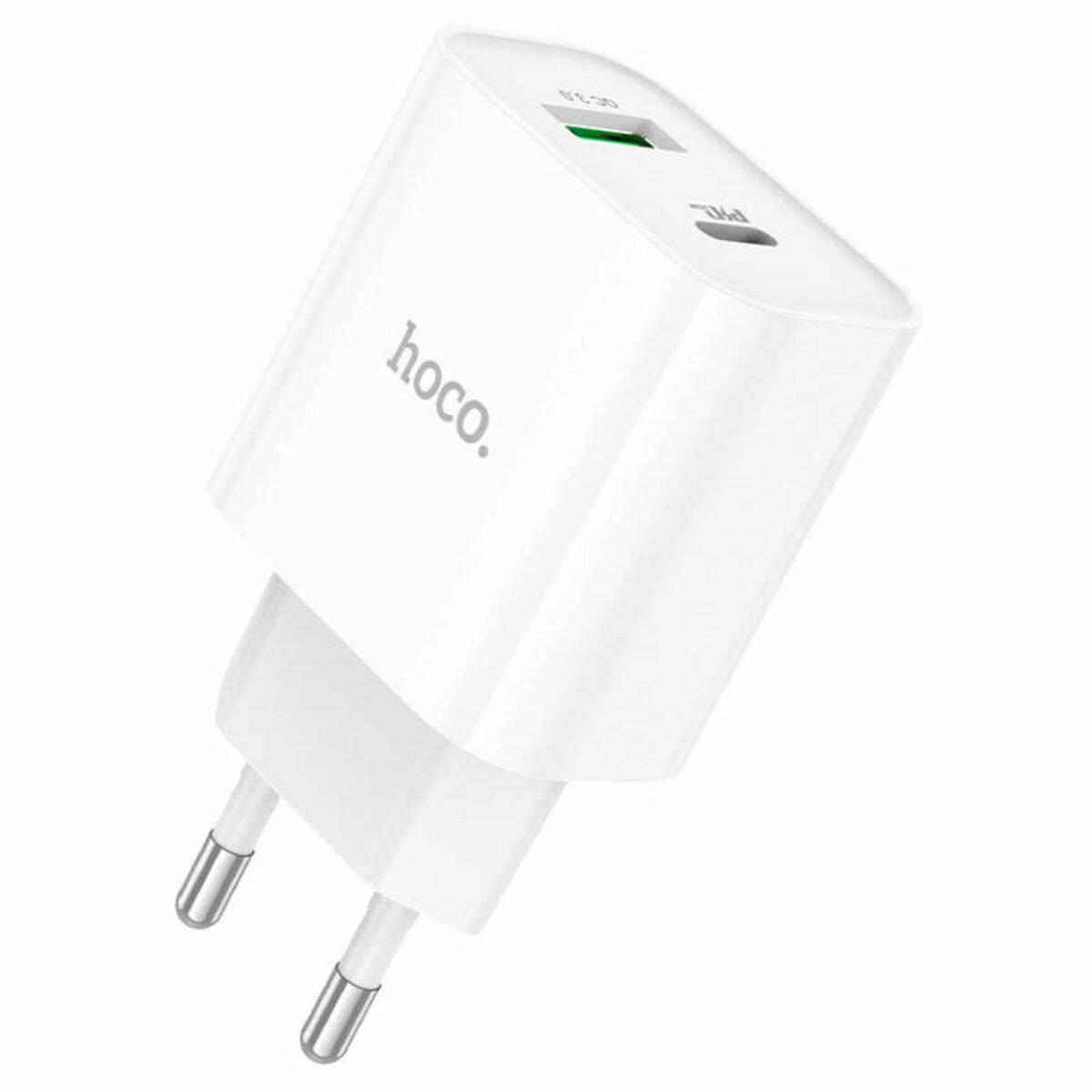 Мережевий зарядний пристрій HOCO C80A Plus Rapido PD20W+QC3.0 charger White, 2 порти, швидка зарядка, фото 1