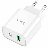 Мережевий зарядний пристрій HOCO C80A Plus Rapido PD20W+QC3.0 charger White, 2 порти, швидка зарядка, фото 3