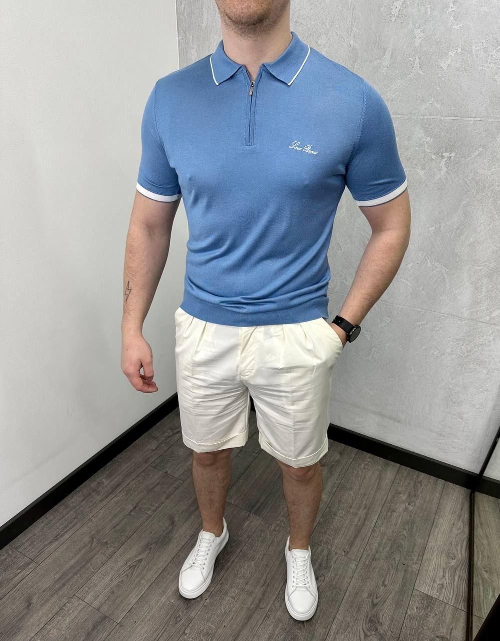 Чоловіча футболка поло Loro Piana H4405 блакитна 2XL - 3XL