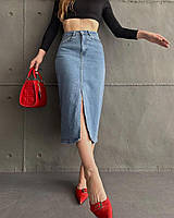 Женская длинная джинсовая юбка с разрезом 34; 36; 38; 40; 42 "WOW" от прямого поставщика