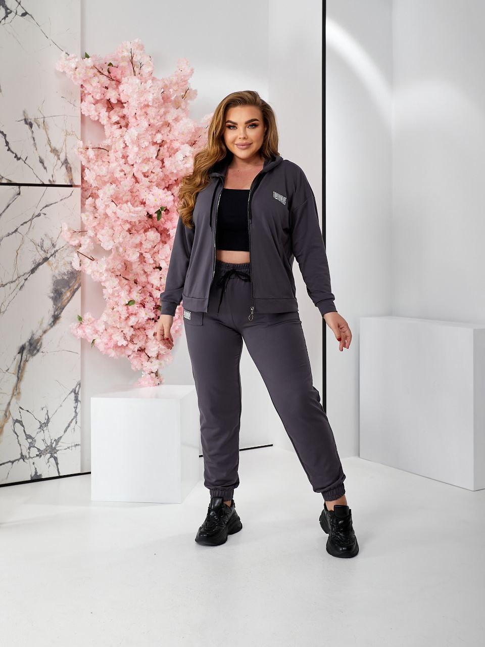 Спортивний костюм жіночий трикотажний на змійці, прогулочний хорошої якості, універсальні розміри, фото 1