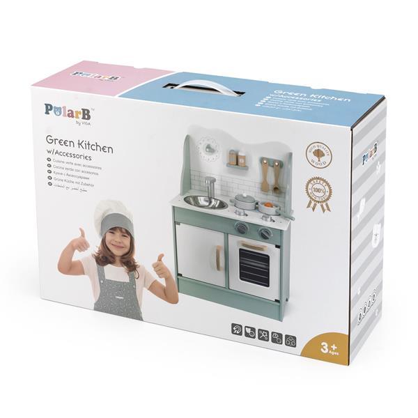 Дитяча кухня Viga Toys PolarB із дерева з аксесуарами зелений