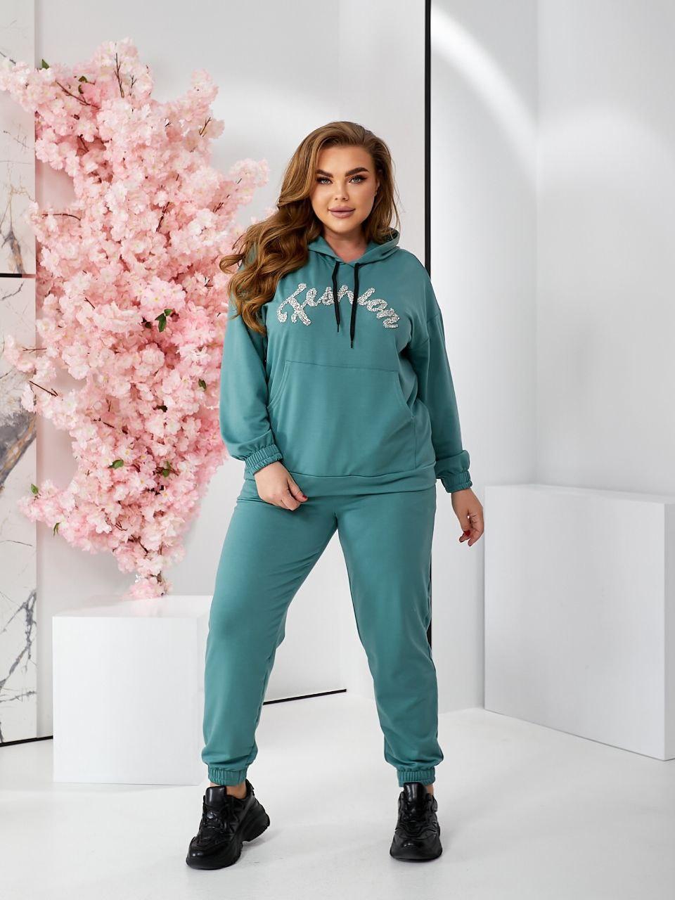 Прогулянковий костюм трикотажний з надписом, штани вільного крою на резинці, універсальні розміри, фото 1