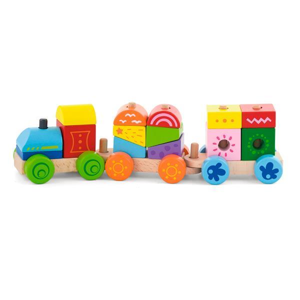 Дерев'яний поїзд Viga Toys Яскраві кубики