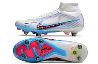 Бутсы гибриды Nike Air Zoom Mercurial Superfly IX Найк суперфлай Футбольная обувь с шипами белого цвета