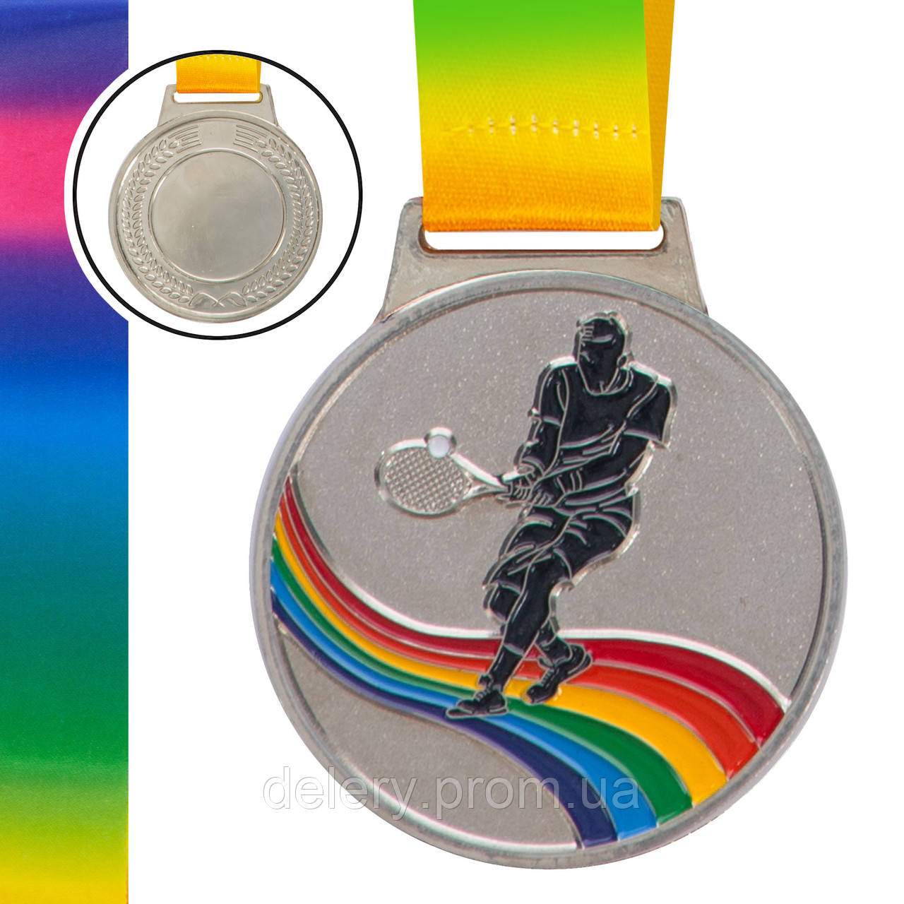 Медаль спортивна зі стрічкою кольорова Zelart Великий теніс C-0338 колір срібний dl