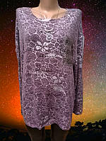 Кофта женская батал 3XL (58-60 р) тонкая длинный рукав, сиреневая с серебристым рисунком Paris, CAGL 50211