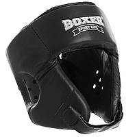Шолом боксерський відкритий із посиленим захистом макашки шкіряний BOXER 2029 розмір L колір чорний dl