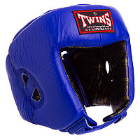Шолом боксерський відкритий із посиленим захистом макашки шкіряний TWINS HGL4 розмір XL колір синій dl