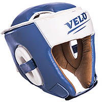 Шолом боксерський відкритий із посиленим захистом макашки шкіряний VELO VL-2211 розмір M колір синій dl