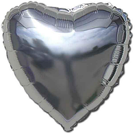 Шар фольгированный сердце СЕРЕБРО, 18 дюймов (44 см)
