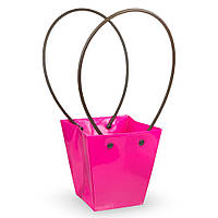 Флористическая сумка 12см ярко-розовая с пластиковыми ручками влагостойкая
