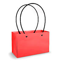 Флористична сумка 23 см червона з пластиковими ручками