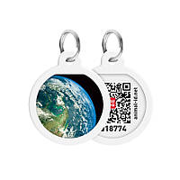 Адресник для собак і котів металевий WAUDOG Smart ID з QR паспортом, малюнок "Земля", коло, Д 25 мм