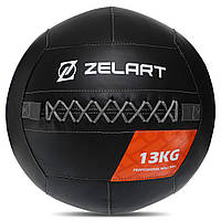 Мяч волбол для кроссфита и фитнеса Zelart WALL BALL TA-7822-13 вес-13кг черный dl
