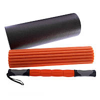 Йога роллер набор 3 в 1 (массажер + два роллера для йоги) 45см Zelart FI-0271 черный-оранжевый dl