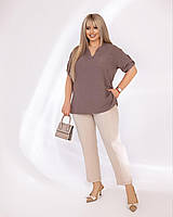 Базовая блуза рубашка под брюки, юбку, с рукавом3/4, ткань креп 52 54 56 58