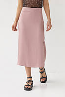 Атласная юбка миди с боковым разрезом - пудра цвет, 38р (есть размеры) se