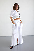 Летний юбочный костюм на пуговицах - белый цвет, 36р (есть размеры) se