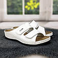 Шльопанці жіночі білі шкіряні на липучках на широку ногу Inblu 4461, фото 3
