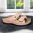 Шльопанці жіночі пудрові шкіряні на липучках на широку ногу Inblu 4461, фото 7