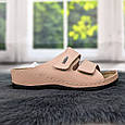 Шльопанці жіночі пудрові шкіряні на липучках на широку ногу Inblu 4461, фото 9