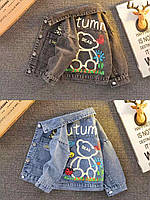 Куртка джинсова дитяча на ґудзиках із принтом на дівчинку 3-7 років (2хв)"FUNTIK" купити гуртом в Одесі на 7 км