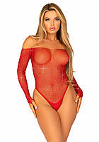 Боди Leg Avenue Crystalized fishnet bodysuit Red One Size se