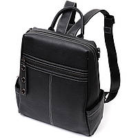 Вместительный женский рюкзак-сумка прошитый белой строчкой из натуральной кожи Vintage 22314 Черный se
