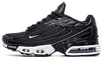 Nike Air Max TN Plus 3 Leather Black White черные мужские кроссовки текстиль кожа Найк Аир Макс плюс