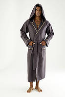 Вафельний чоловічий халат з капюшоном сірого кольору 100%-бавовна преміум якість Nusa NS-24680 Туреччина