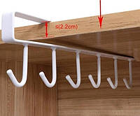 Вешалка с крючками подвесная многофунциональная на полку ( для посуды, одежды, полотенец) 26см Белый