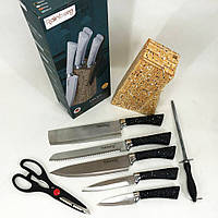 Набор ножей Rainberg RB-8806 на 8 предметов с ножницами и подставкой, из нержавеющей стали. Цвет: черный TOS