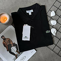 Мужская футболка поло Lacoste черная брендовая футболка Лакосте стильная повседневная поло