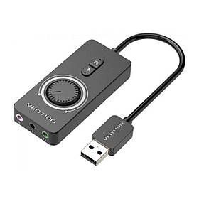 Адаптер  Vention USB 2.0 External Stereo Sound Adapter with Volume Control 0.15M Black ABS Type (CDRBB)