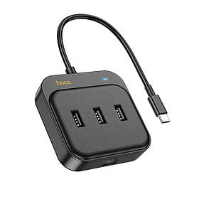 Хаб HOCO HB35 Easy link 4-in-1 100 Mbps Ethernet Adapter(Type-C to USB2.0*3+RJ45)(L=0.2M) Black
