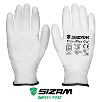 Перчатки рабочие трикотажные с полиуретановым покрытием 9 размер Sizam MicroFlex CW белые 34003