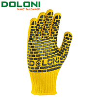 Перчатки рабочие трикотажные с ПВХ рисунком 7 класс Doloni Standart Plus Строитель желтые 4078